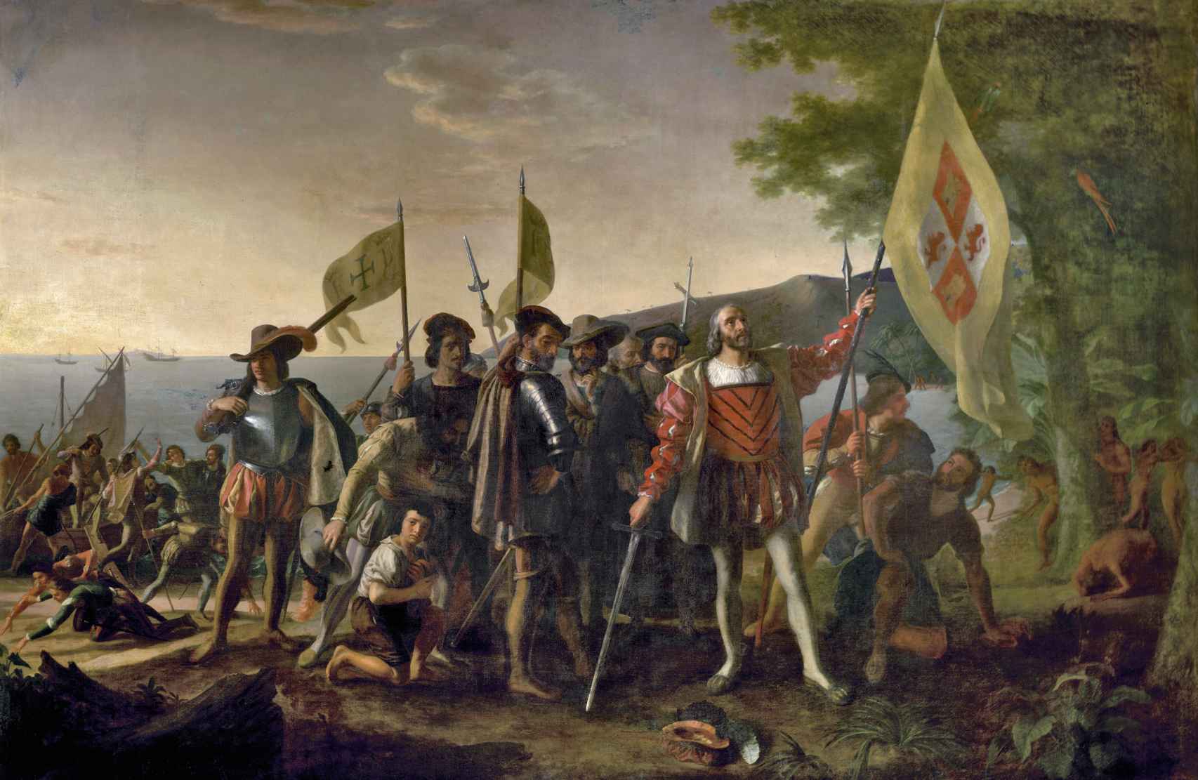 El desembarco de Cristóbal Colón en América visto por el pincel del pintor estadounidense John Vanderlyn.