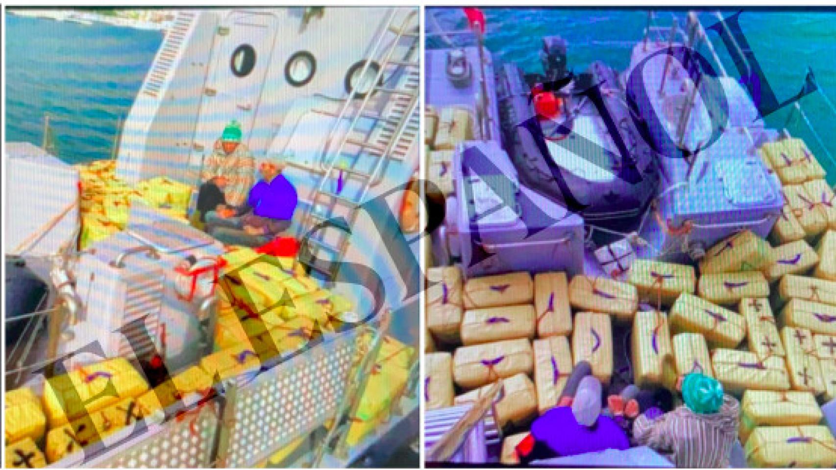 Imágenes de una patrullera marroquí, cargada de droga,  ejerciendo de nave nodriza para narcolanchas.