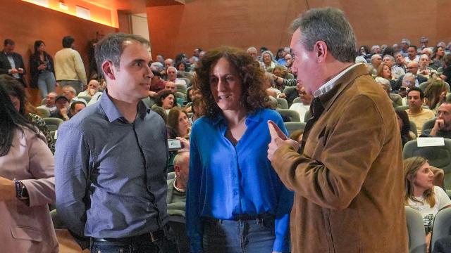 Los líderes del PSOE, CCOO y Por Andalucía, Juan Espadas, Nuria López y Toni Valero.