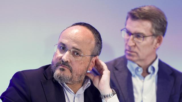 Alejandro Fernández y  Feijóo, el miércoles  en la Junta Directiva del PP catalán.