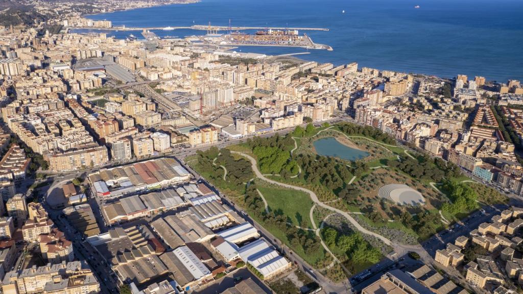 Infografía del bosque urbano planteado en los antiguos suelos de Repsol, en Málaga.