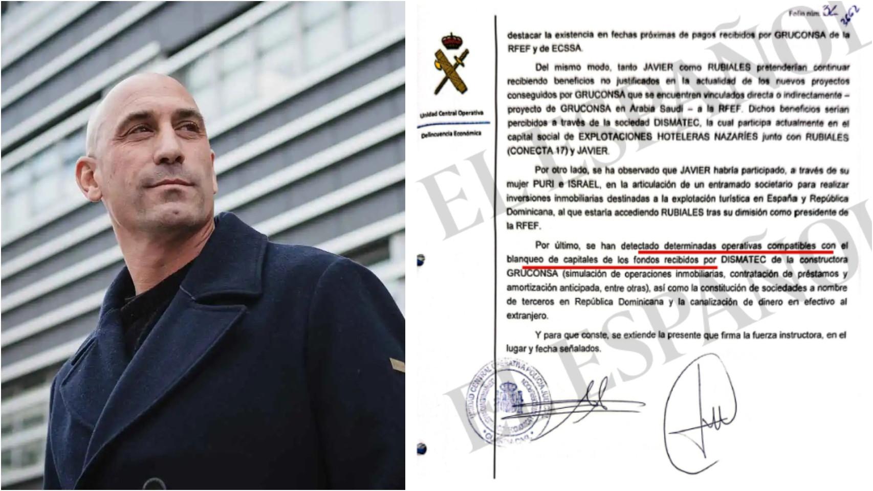 Imagen del informe de la UCO y del expresidente de la RFEF, Luis Rubiales.