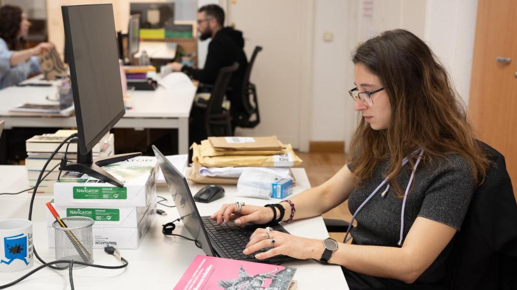 Angela Rimini en su primer día de trabajo en El Cultural.