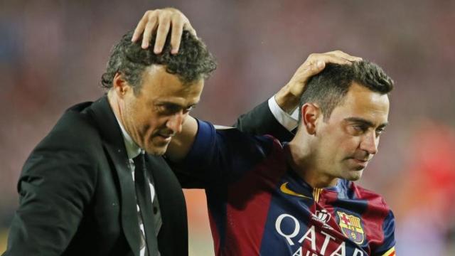 Luis Enrique y Xavi Hernández, en el Barça de 2015
