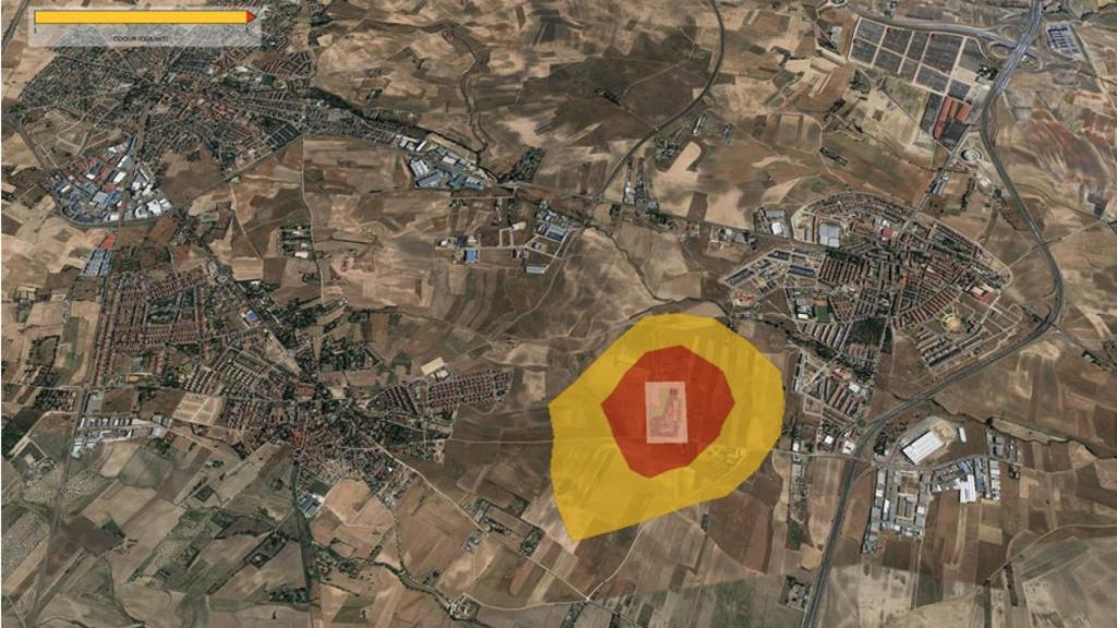 Mapa del impacto por olores de la planta de biometanización de Cubas de la Sagra.