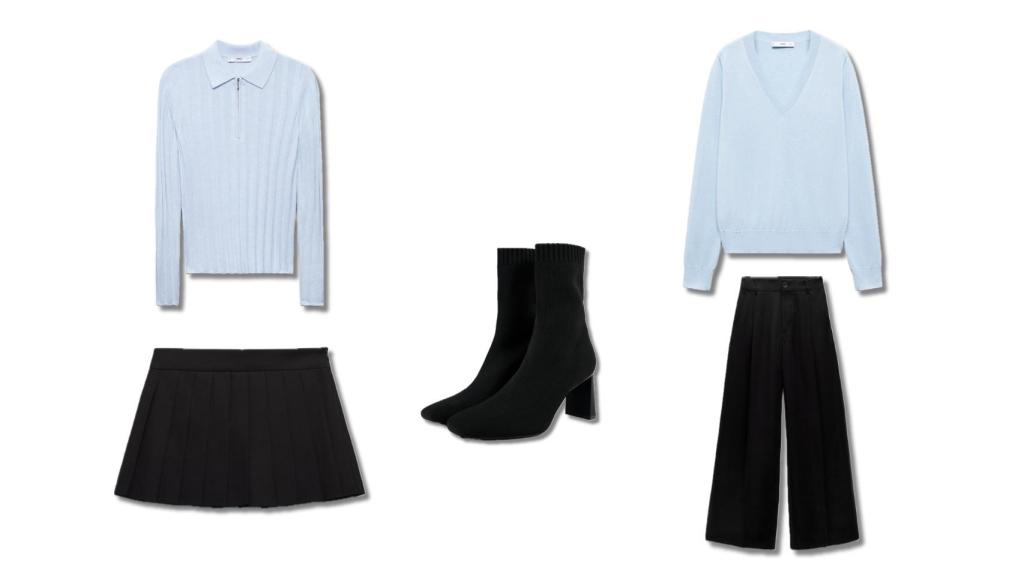 Conjuntos de azul celeste y negro de Zara.