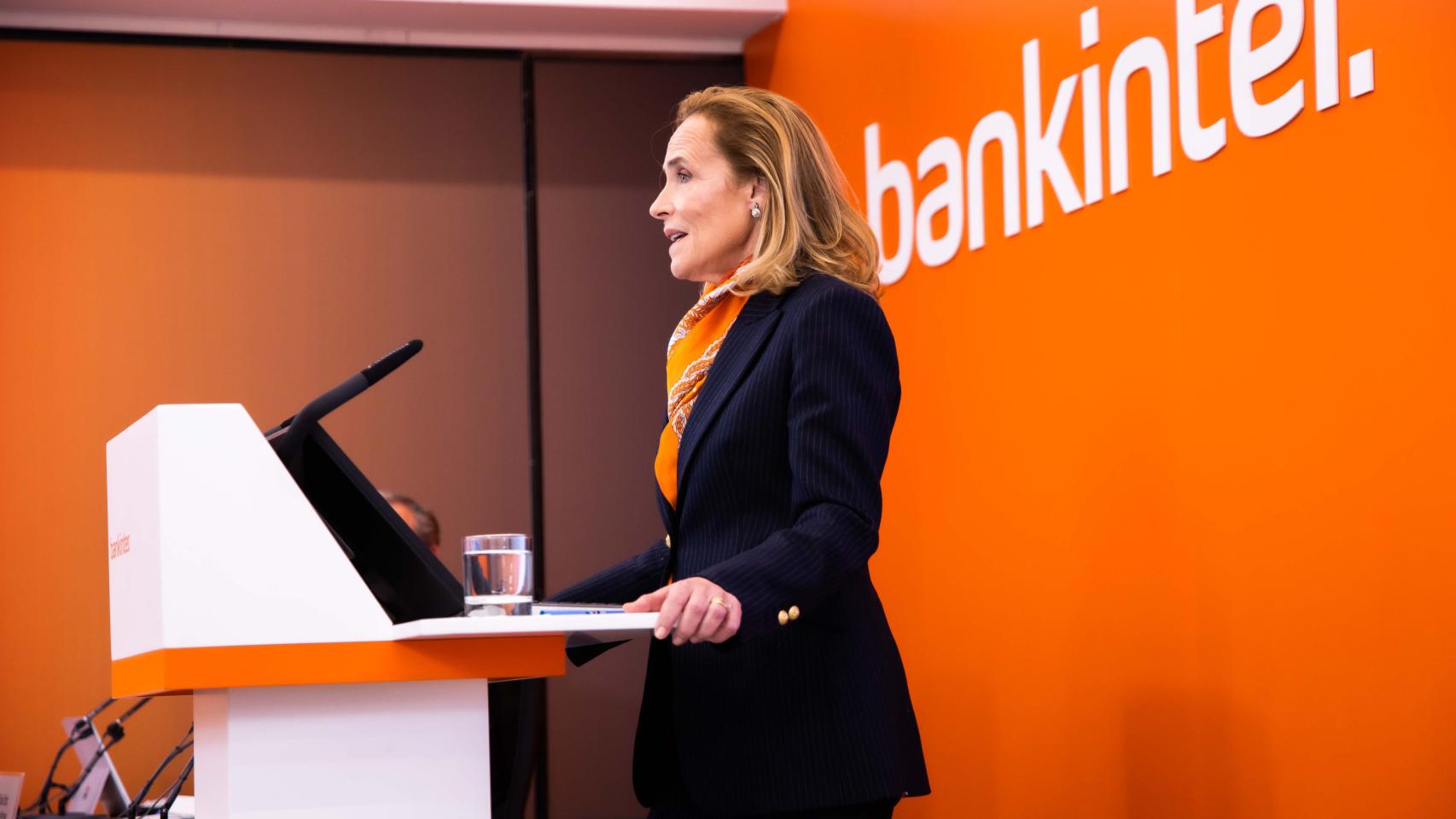 Gloria Ortiz, consejera delegada de Bankinter, durante la presentación de los resultados del banco del primer trimestre de 2024, el pasado mes de abril.