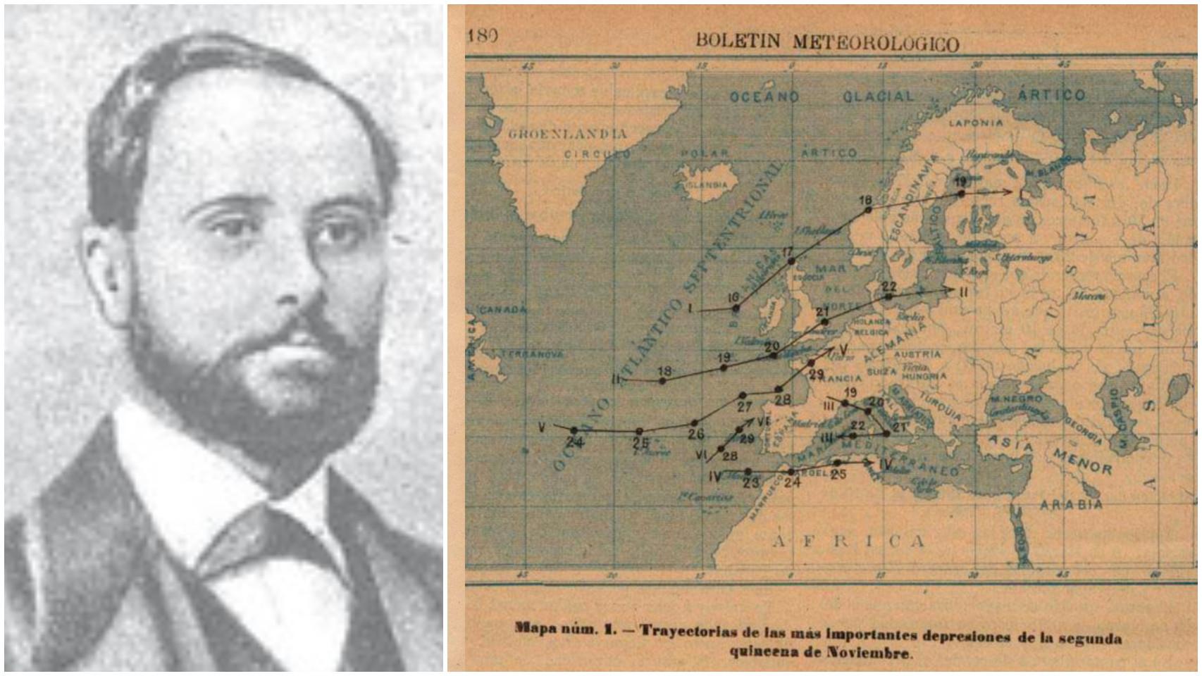 Francisco León, el primer y uno de los mapas del Boletín de la Meteorología que creó.