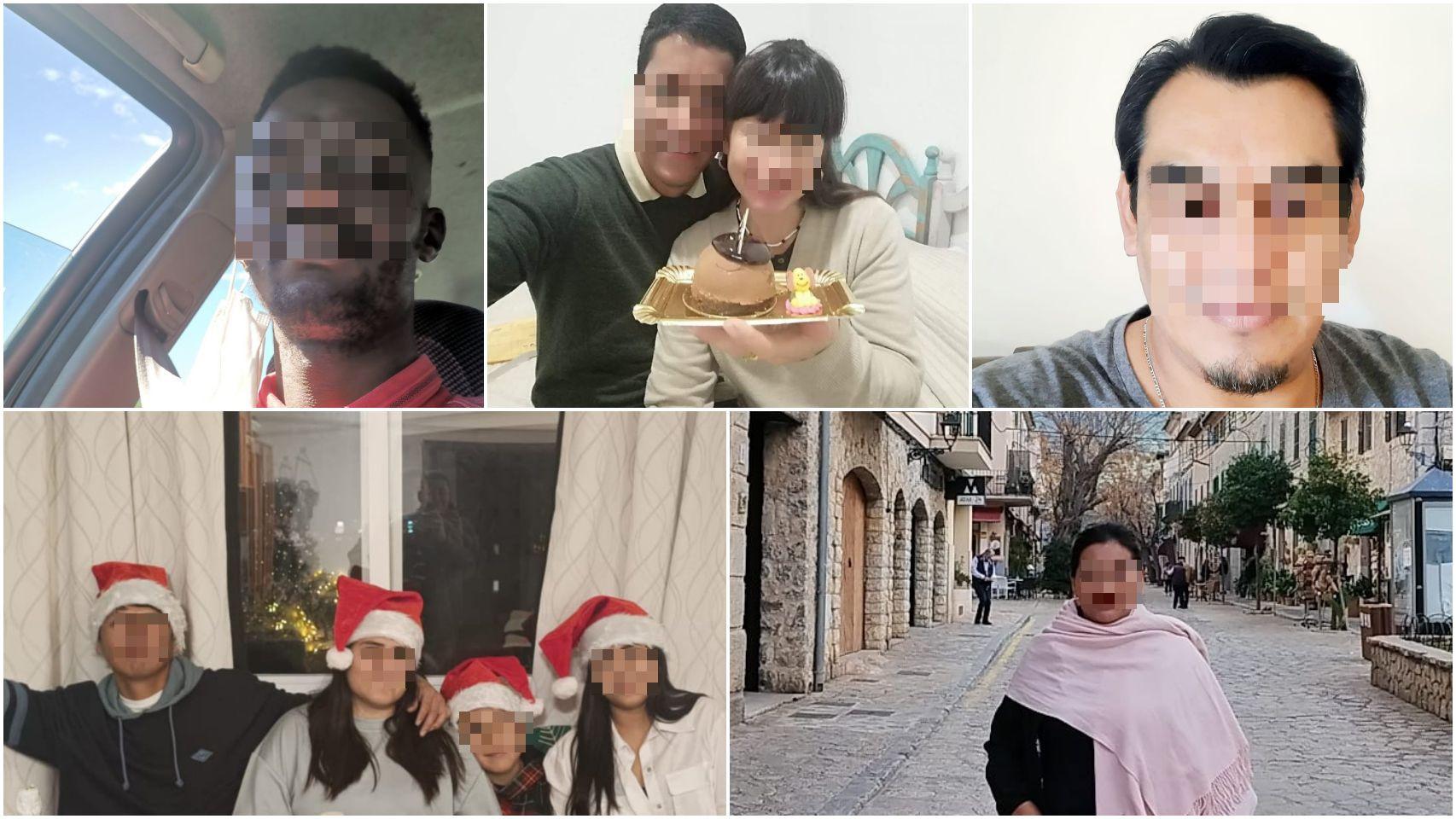 Seydou, John y su mujer, Salvador, Cinthia y su familia, y Susana, migrantes en situación irregular entrevistados por EL ESPAÑOL.