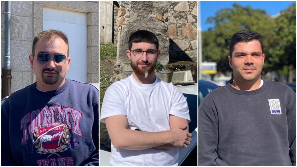 Tres taxistas coruñeses menores de 25 años: Bruno, Fernando y Alejandro.