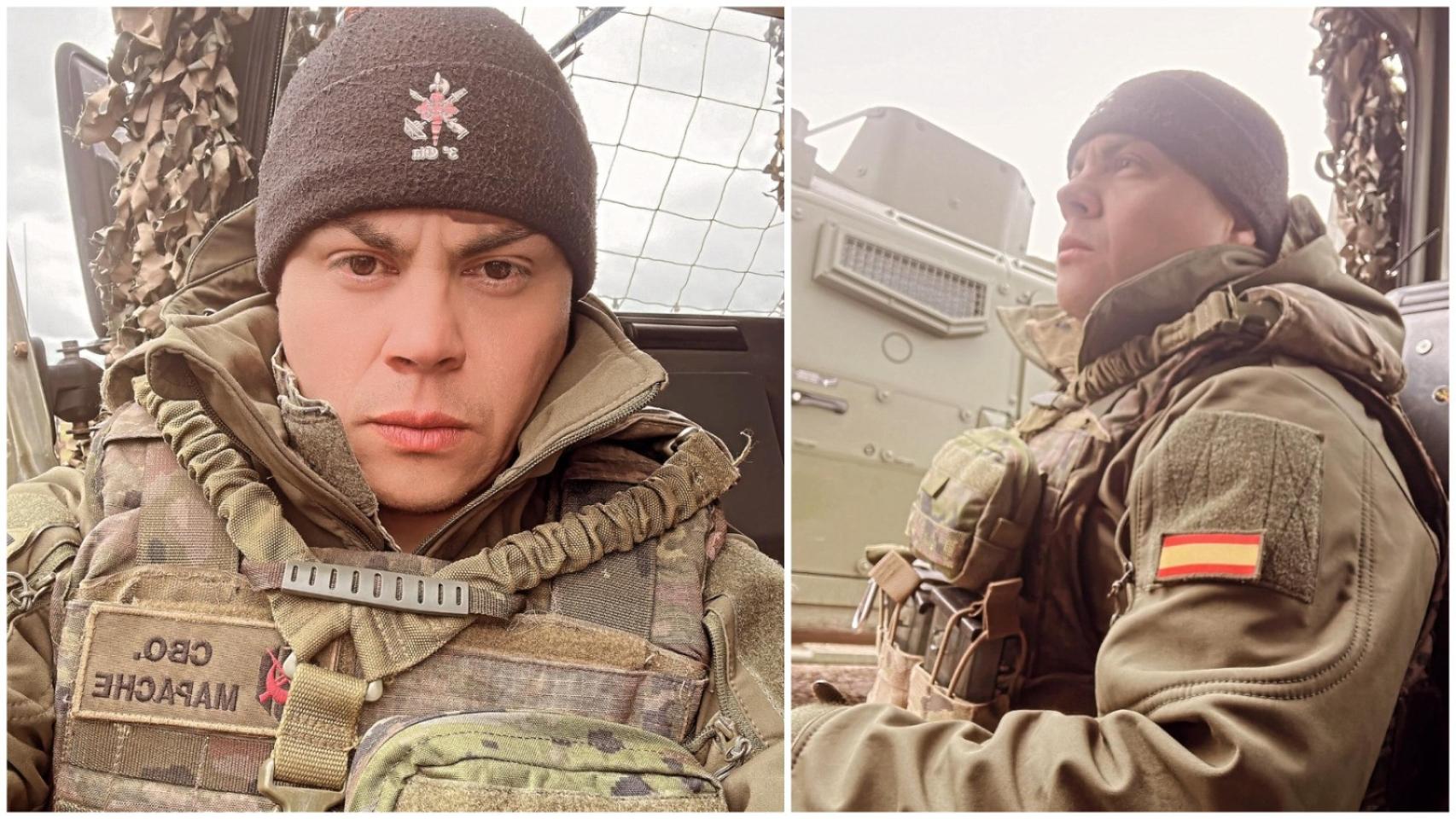 El cabo Palacios en dos imágenes tomadas el domingo 21 en Bemowo Piskie, Polonia.