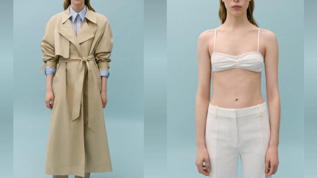 Gabardina Victoria Beckham x Mango (250 euros) / Sujetador de algodón Victoria Beckham x Mango (40 euros)