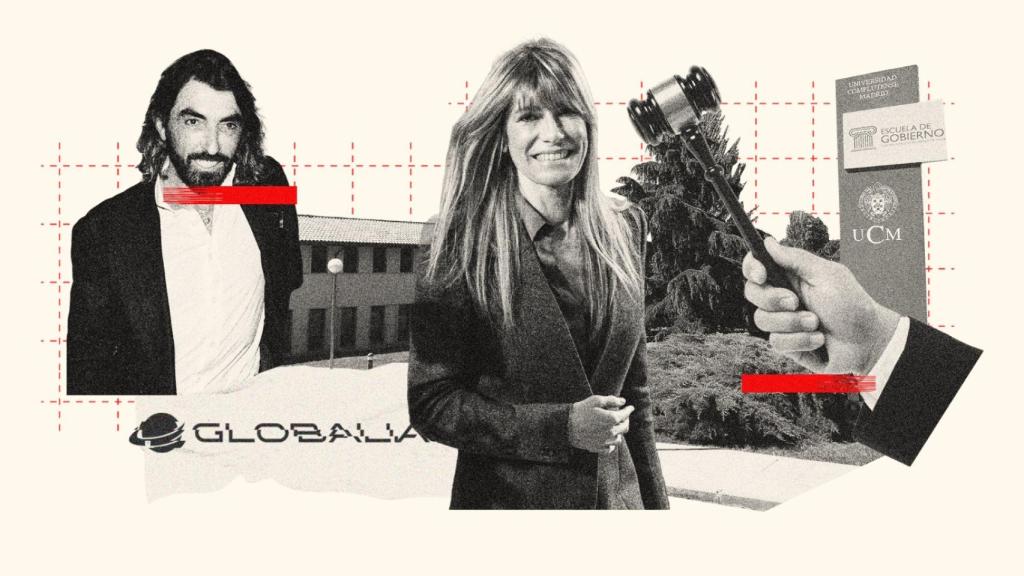 Begoña Sánchez y Javier Hidalgo con las sedes de la Complutense y de Globalia de fondo en un fotomontaje.