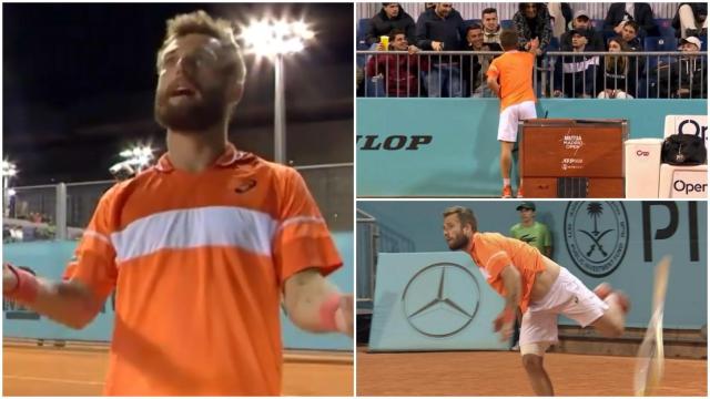 Moutet, en diferentes instantes del partido en el Mutua Madrid Open.