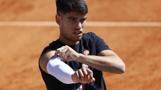 Carlos Alcaraz, durante un entrenamiento en el Mutua Madrid Open.