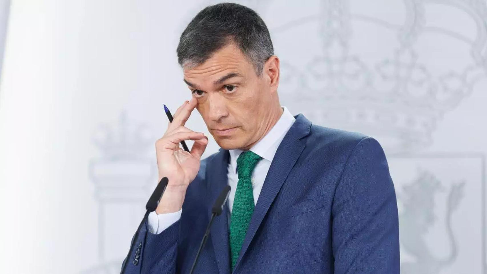 Pedro Sánchez, en la sala de prensa de Moncloa, durante una comparecencia ante los medios.