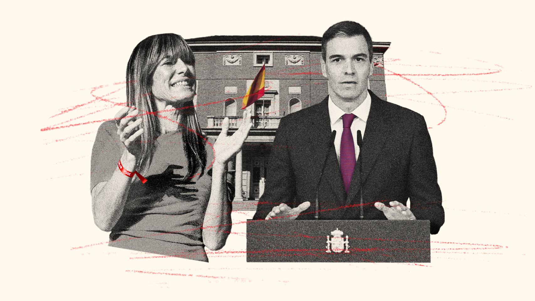Pedro Sánchez y Begoña Gómez en una ilustración de EL ESPAÑOL.