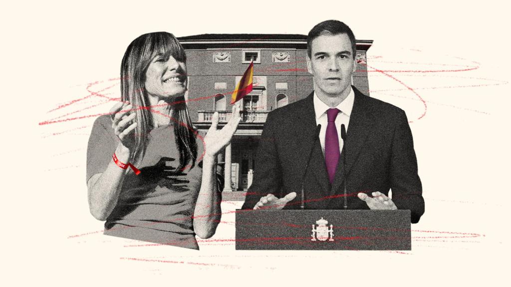 Pedro Sánchez y Begoña Gómez en una ilustración de EL ESPAÑOL.
