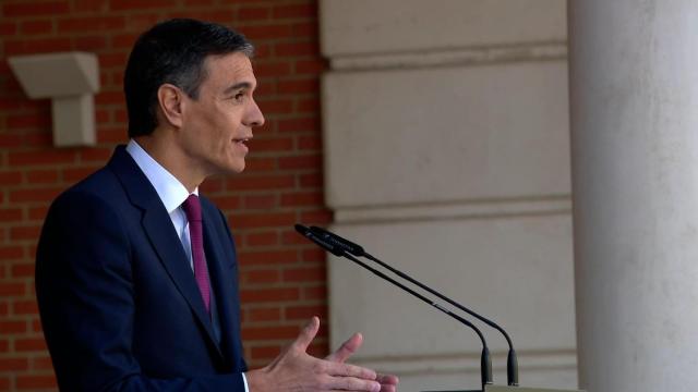 El presidente del Gobierno, Pedro Sánchez, comparece en el Complejo de la Moncloa.