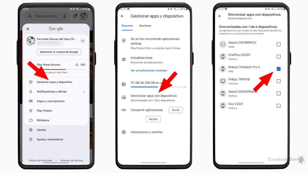 Opción de sincronizar apps en la Play Store