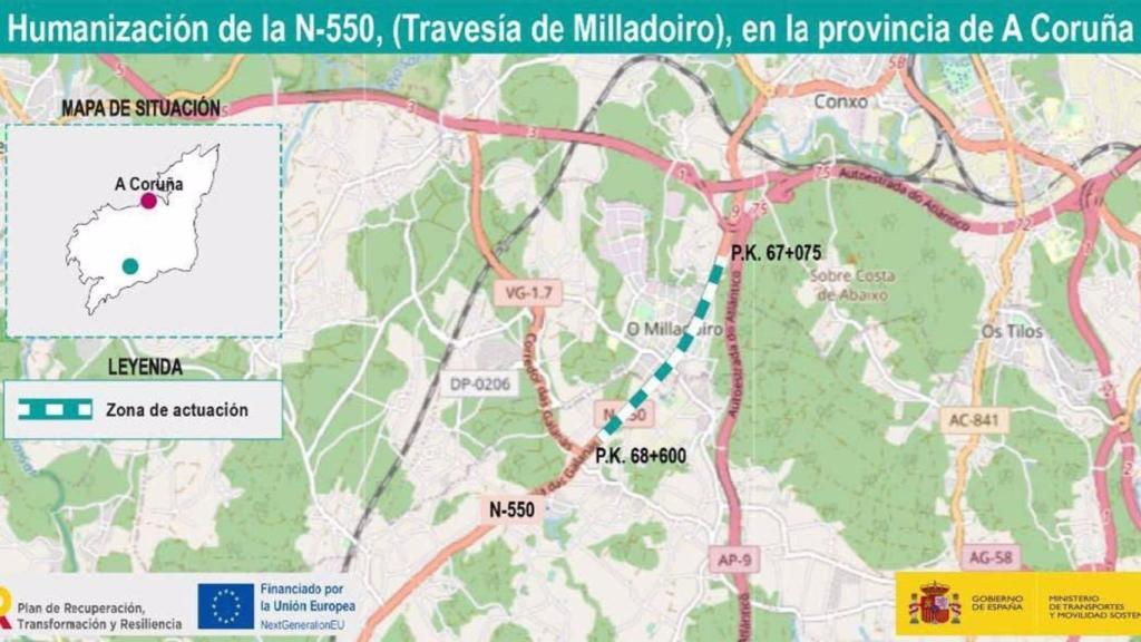 Carretera N-550 en Milladoiro (Ames).