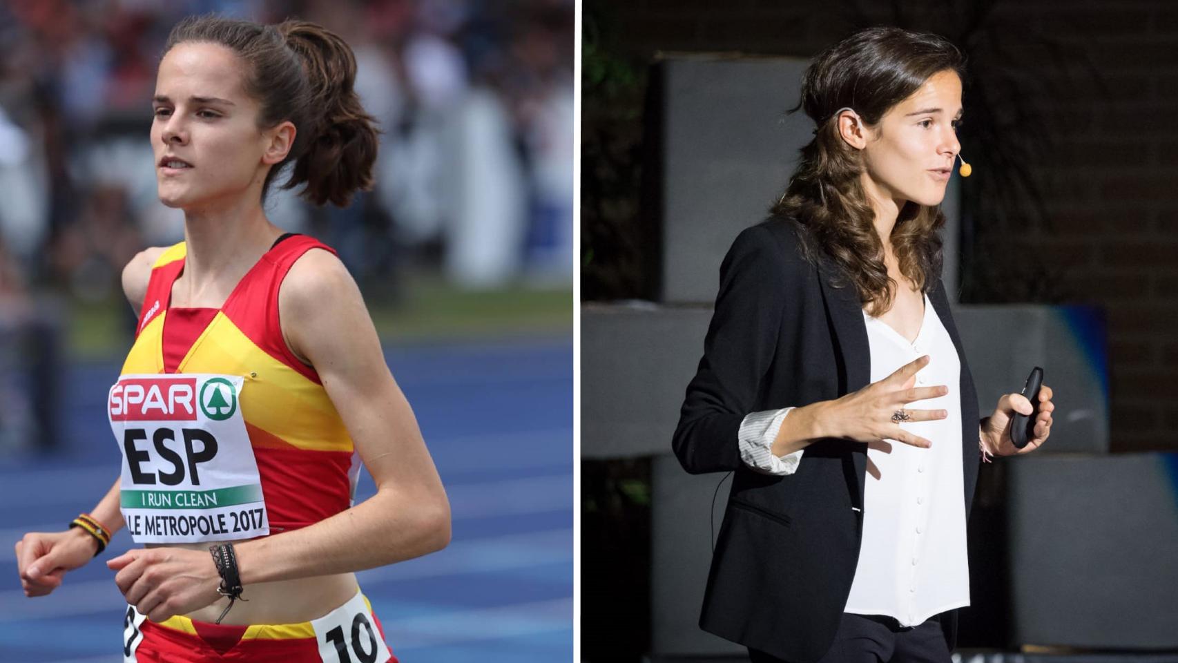 Ana Lozano en competición y dando una charla TED (imagen drcha: José Ignacio Palau).