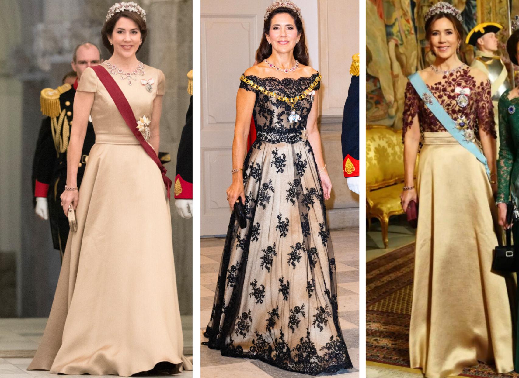 Mary, con el mismo vestido y diferentes cambios en tres citas de gala.