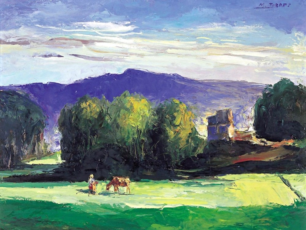 Cuadro de óleo/tela Manuel Torres, Prado y mujer con vaca, 1975. Foto: Afundación
