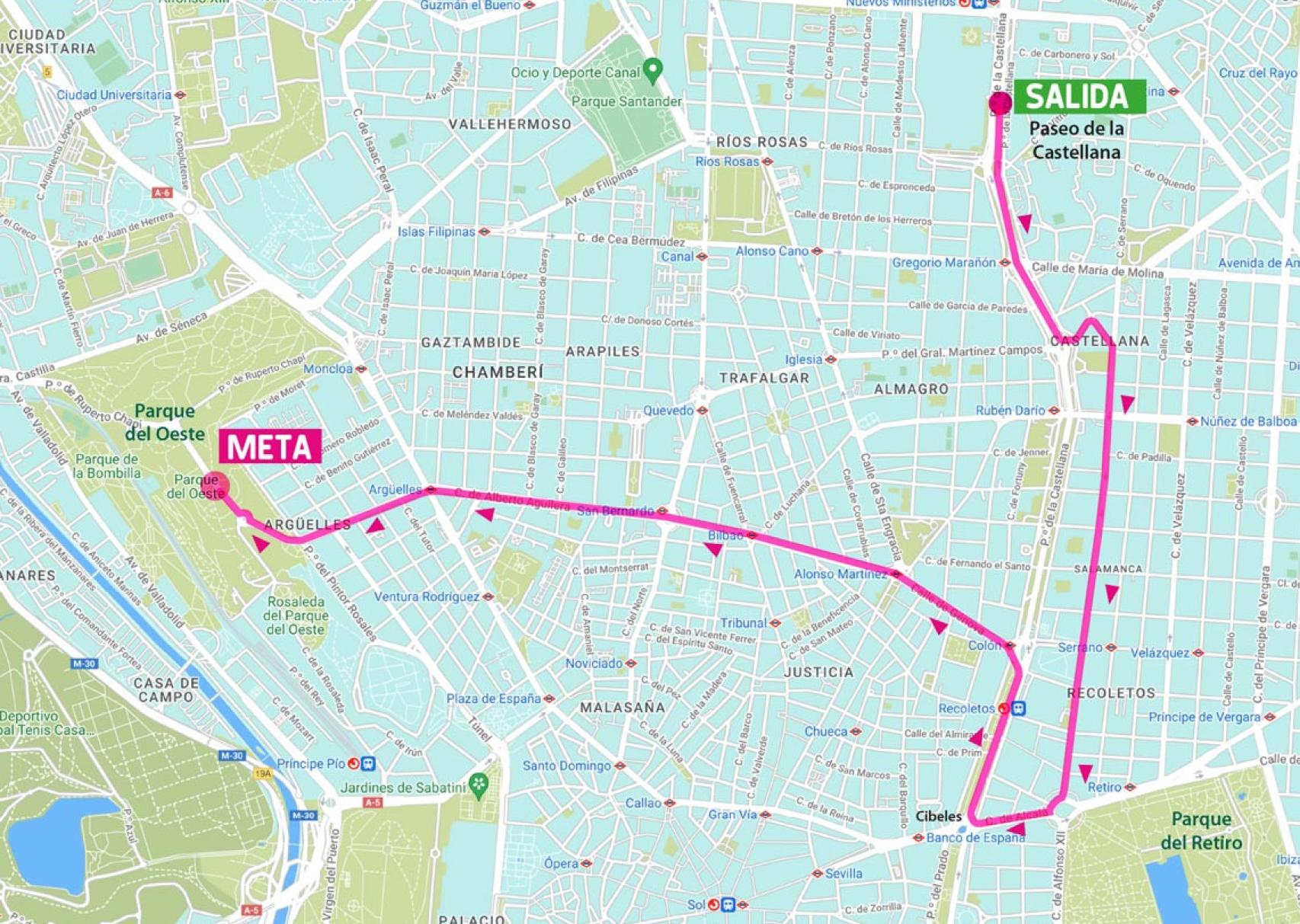 El recorrido de la XX Carrera de la Mujer 'Central Lechera Asturiana' por Madrid