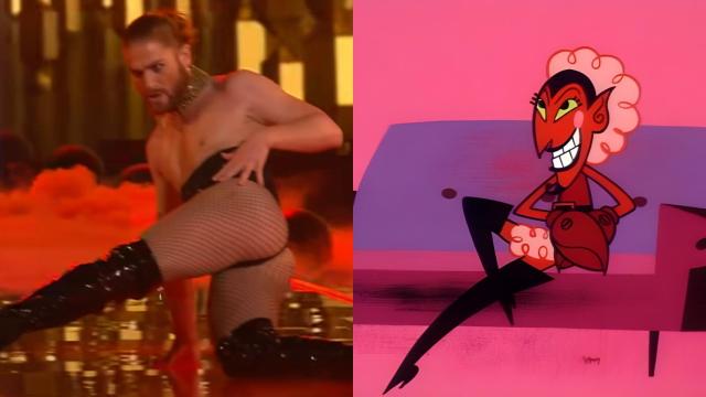 El bailarín Iosu Martínez en la final de Eurovisión y uno de los villanos de 'Las supernenas'.