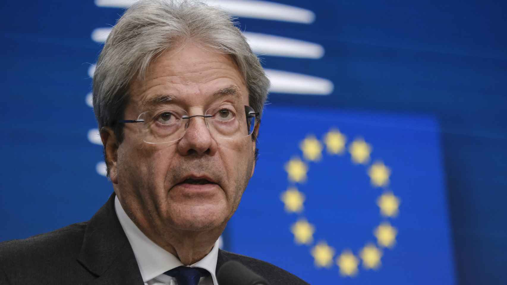 El comisario de Asuntos Económicos, Paolo Gentiloni, durante la rueda de prensa del Eurogrupo del lunes