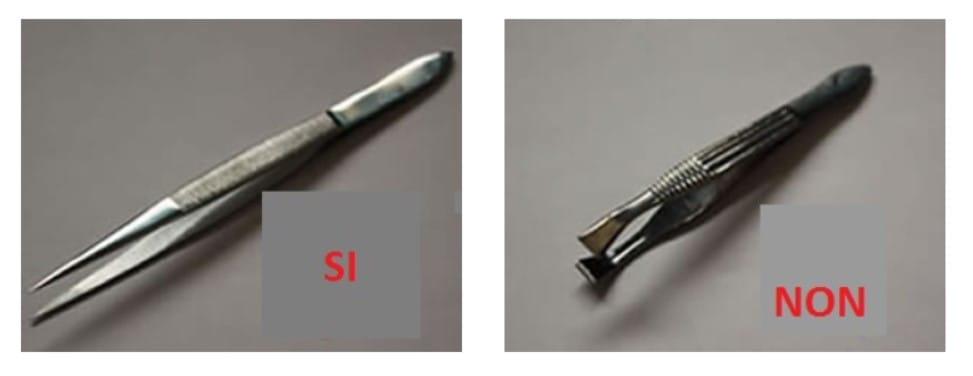 Pinzas recomendadas y a evitar para quitar garrapatas (foto: Sergas)