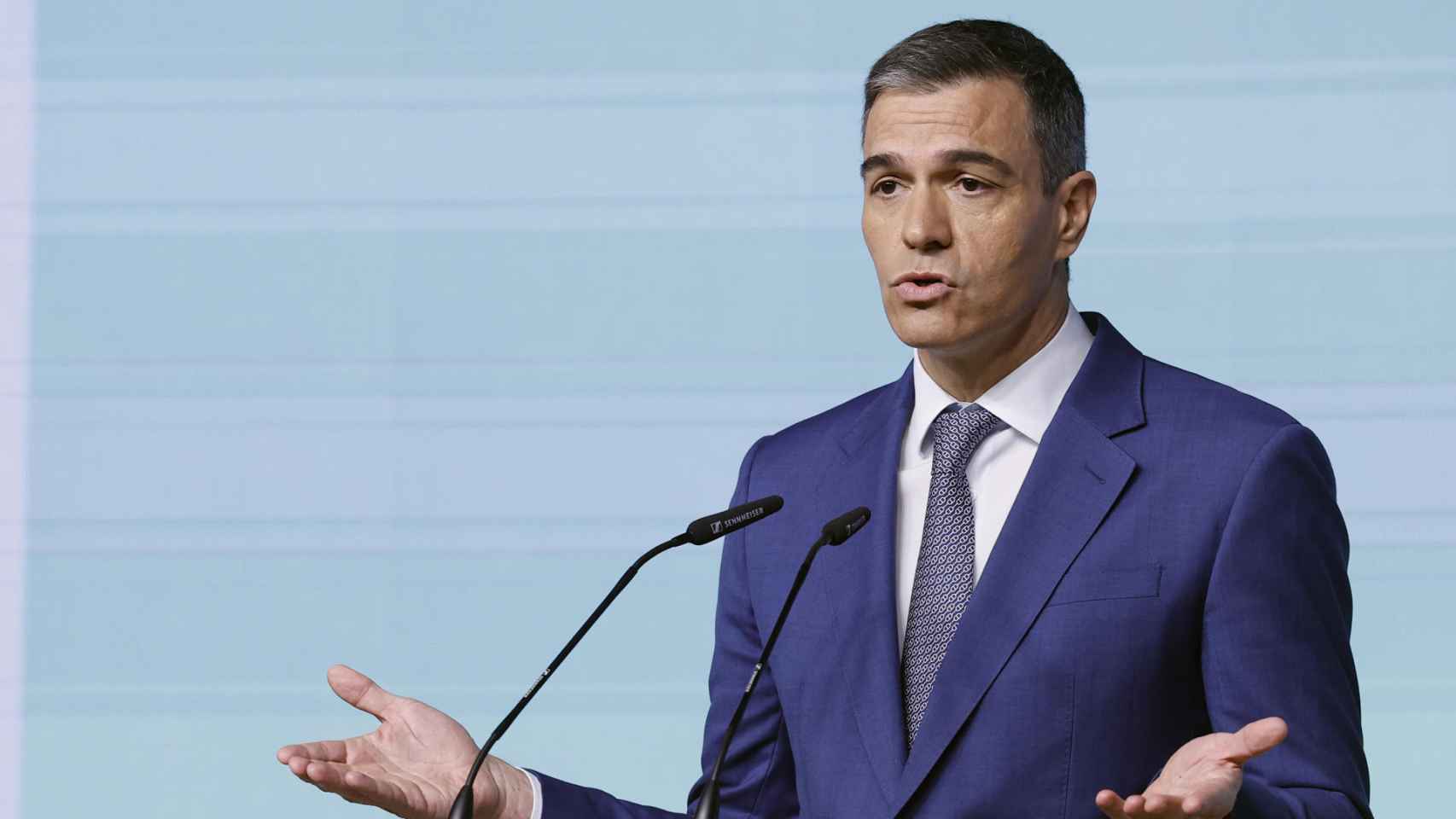 El presidente del Gobierno, Pedro Sánchez, interviene en la inauguración de la cuarta edición del foro ‘Fondos Europeos: Innovación para un crecimiento sostenible’, organizada por elDiario.es, este jueves en Madrid.