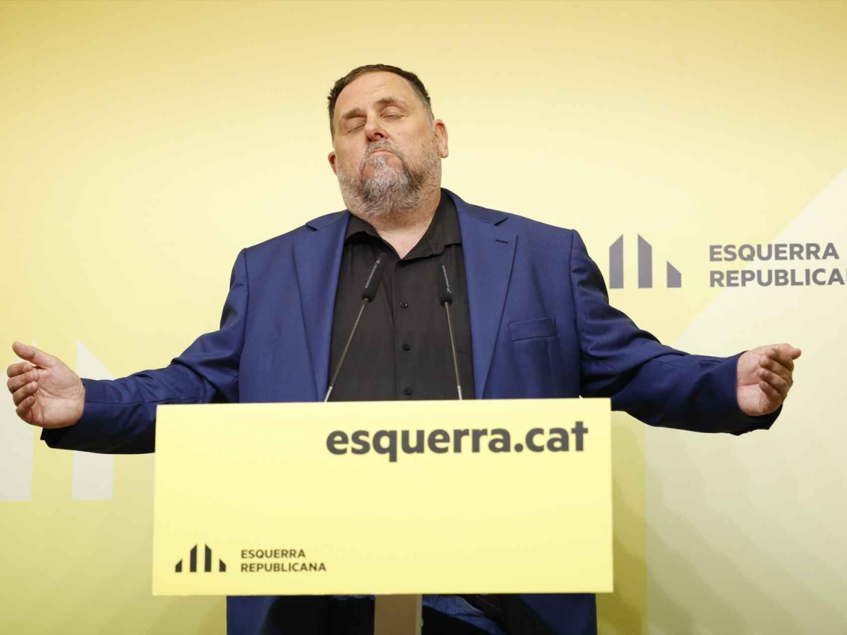El presidente de ERC, Oriol Junqueras, este jueves en la sede del partido.