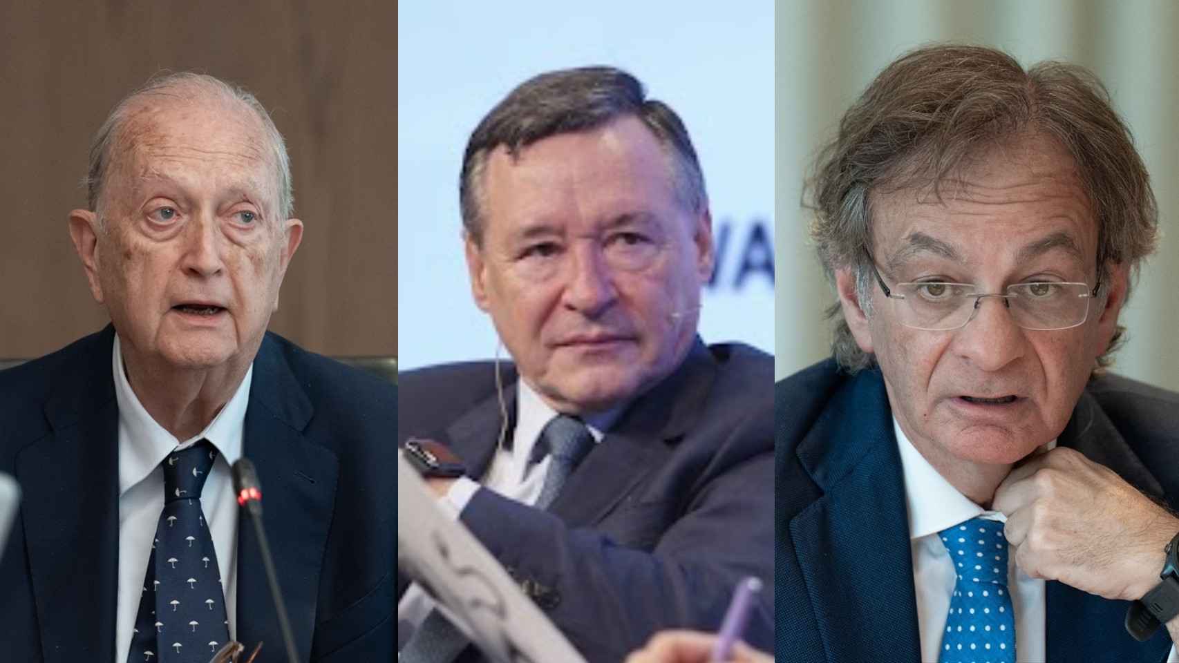 El presidente de Colonial, Juan José Brugera, el presidente de CriteriaCaixa, Ángel Simón, y el consejero delegado de Colonial, Pere Viñolas.