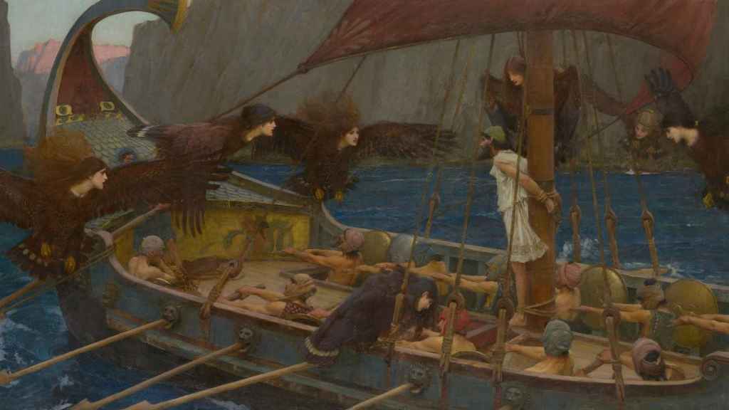 Óleo de 1891 de John William Waterhouse que muestra la escena de Ulises y las sirenas.