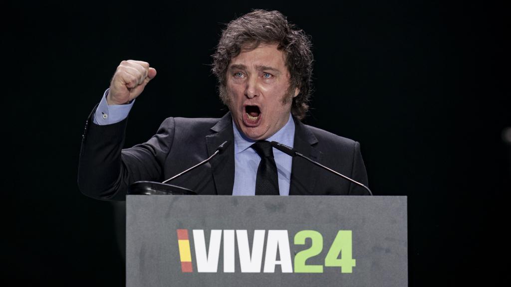 Javier Milei, presidente de Argentina, durante el acto 'Viva 24', de Vox.