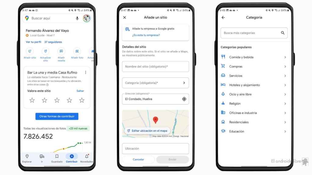 Interfaz de creación de nuevo sitio en Google Maps