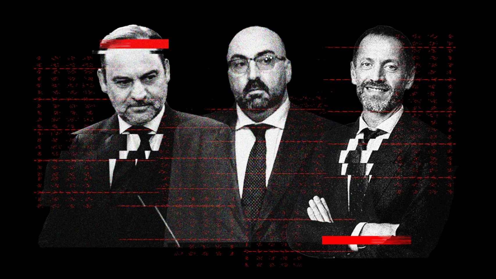 José Luis Ábalos, Koldo García Izaguirre y Ángel Contreras en un fotomontaje.