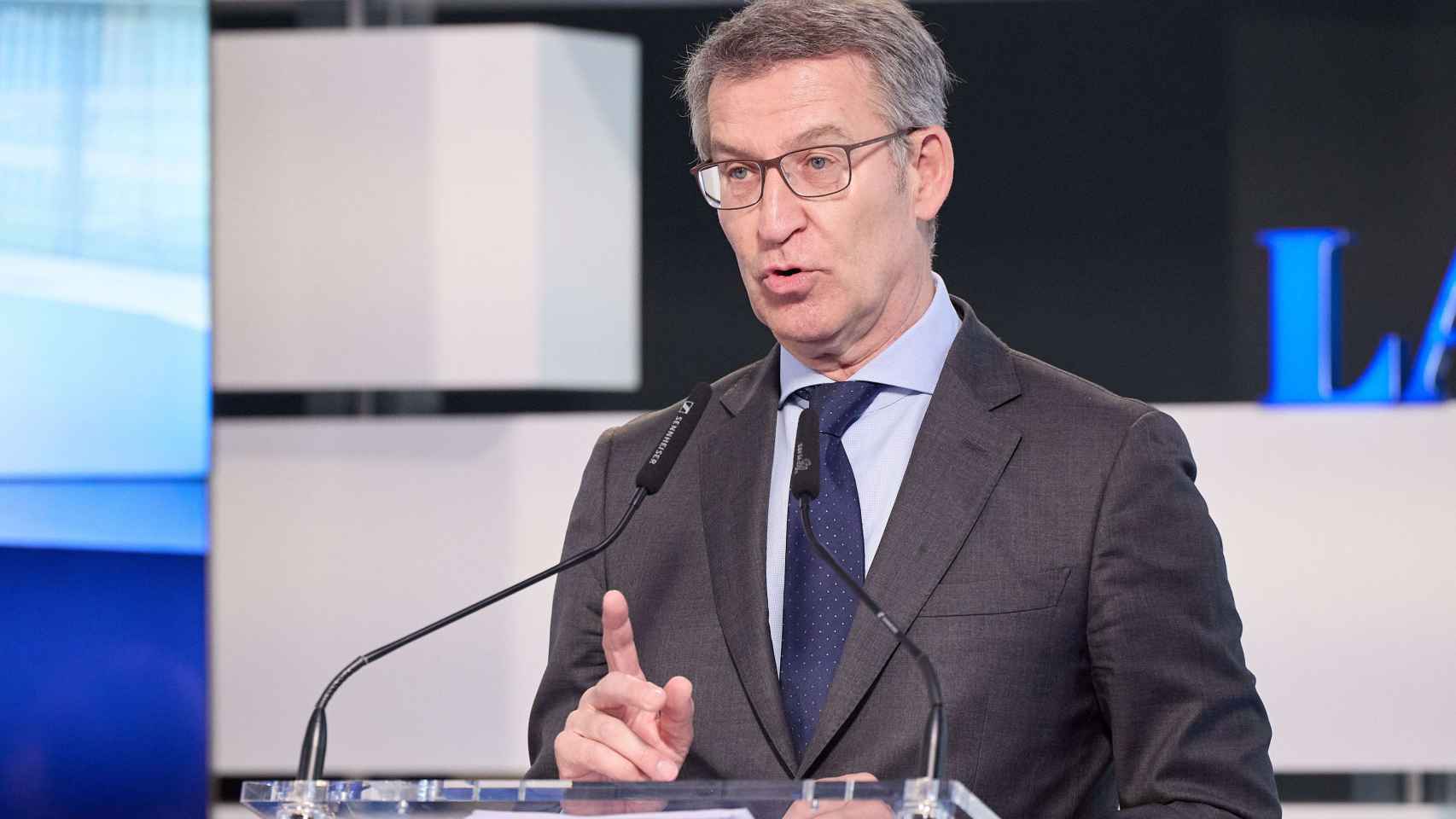 Alberto Núñez Feijóo, presidente del PP, en la presentación de la candidatura a las elecciones europeas.