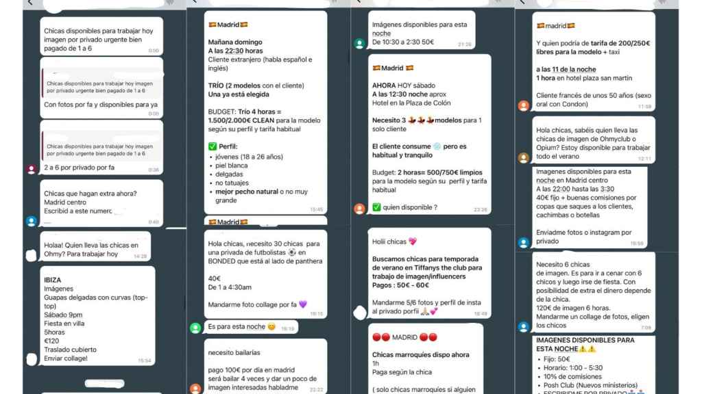 Algunos de los mensajes de los grupos de WhatsApp con anuncios para imágenes o de otro tipo.
