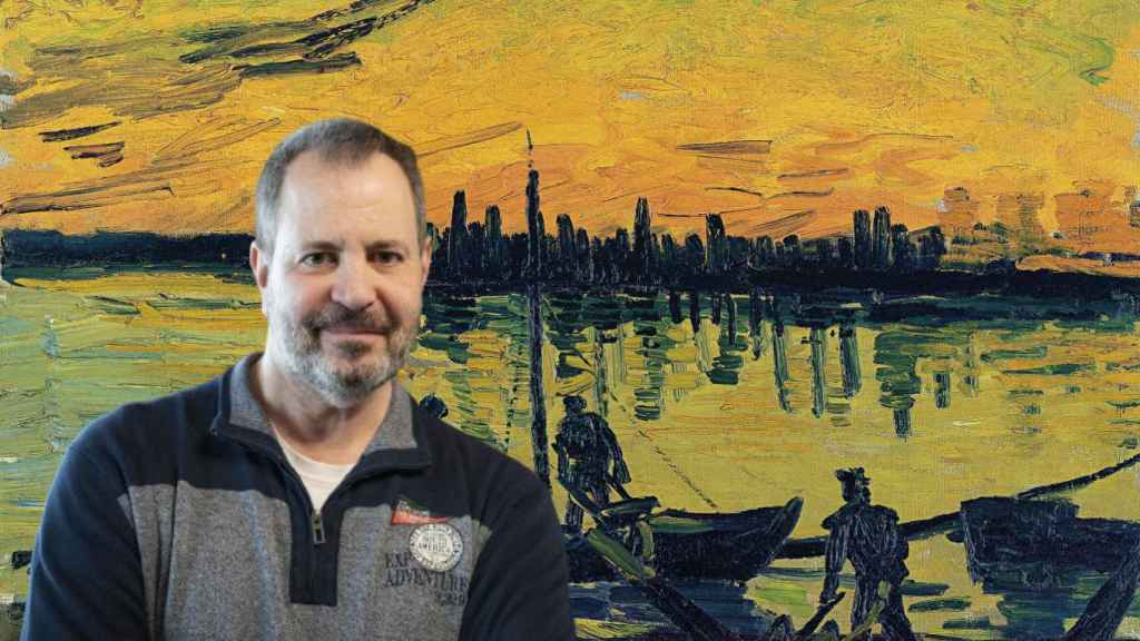 José Miguel Viñas y el cuadro 'Los descargadores en Arlés' de Vincent van Gogh.