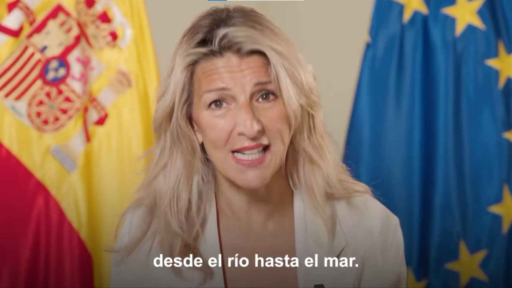 Yolanda Díaz usa un lema de Hamás, desde el río hasta el mar, para celebrar el reconocimiento del Estado palestino.