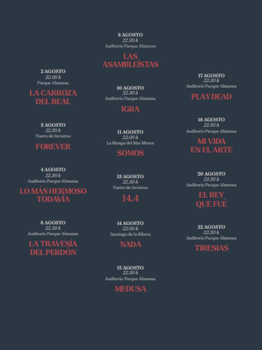 La programación del 54 Festival Internacional de Teatro, Música y Danza de San Javier.
