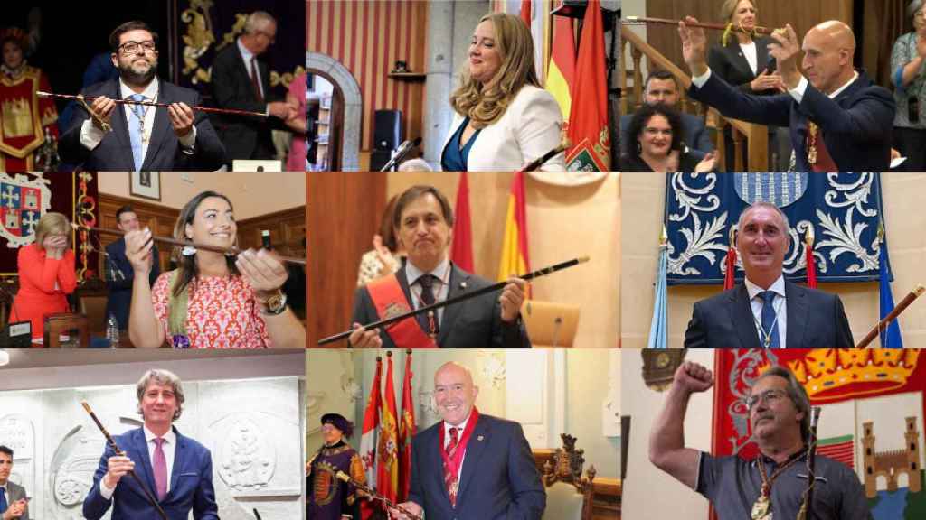 De arriba a abajo y de izquierda a derecha, Jesús Manuel Sánchez Cabrera, alcalde de Ávila; Cristina Ayala, de Burgos; José Antonio Diez, de León; Miriam Andrés, alcaldesa de Palencia; Carlos García Carbayo, de Salamanca; José Mazarías, de Segovia; Carlos Martínez, de Soria; Jesús Julio Carnero, regidor de Valladolid, y Francisco Guarido, de Zamora