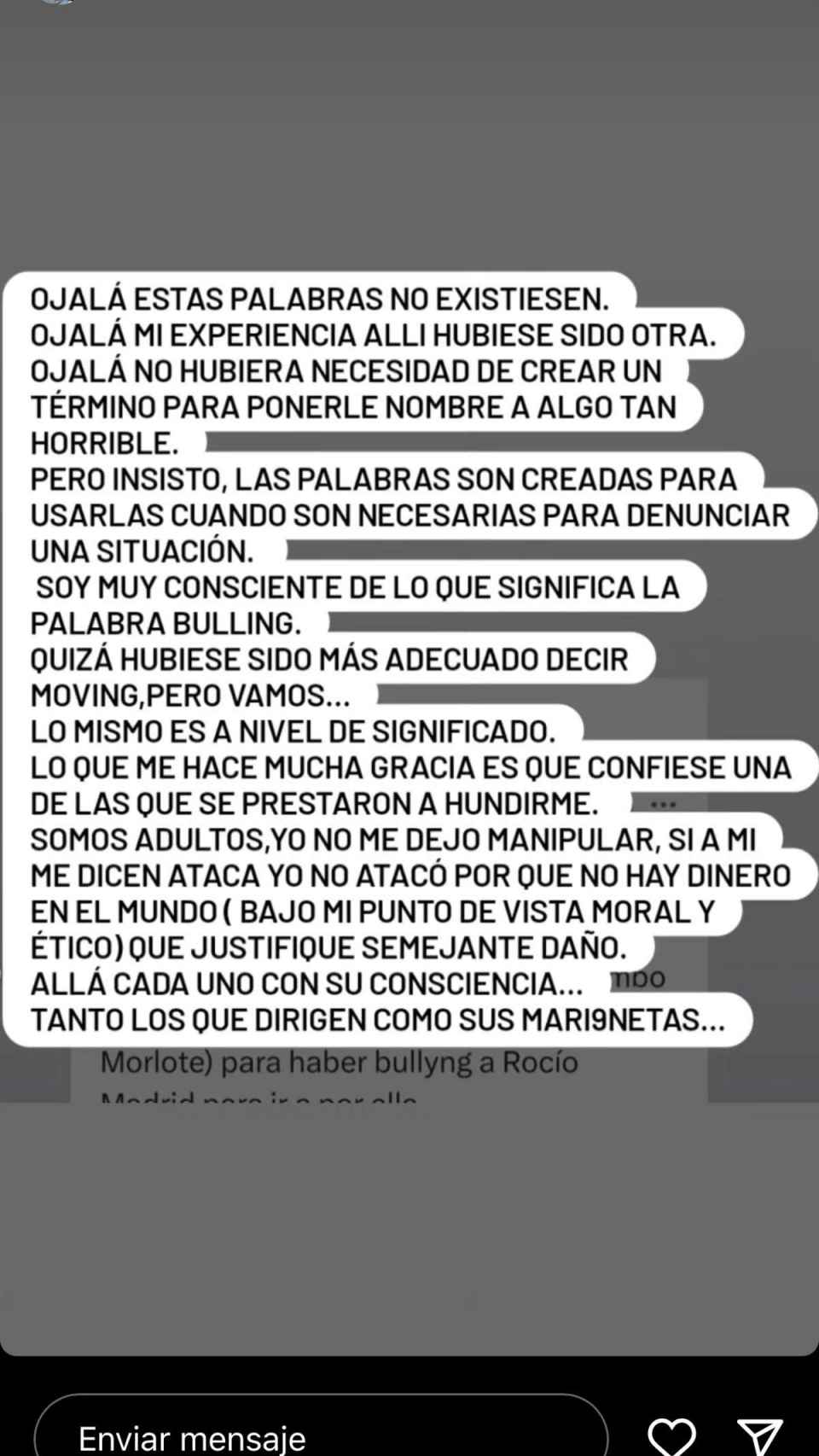 Pantallazo de la historia de Rocío Madrid en Instagram'.