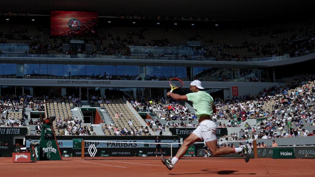 Rafa Nadal durante un entrenamiento en Roland Garros.
