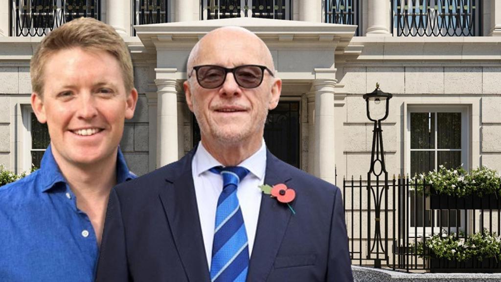 John David Caudwell y el duque de Westminster frente a 1 Mayfair, en un montaje de JALEOS.