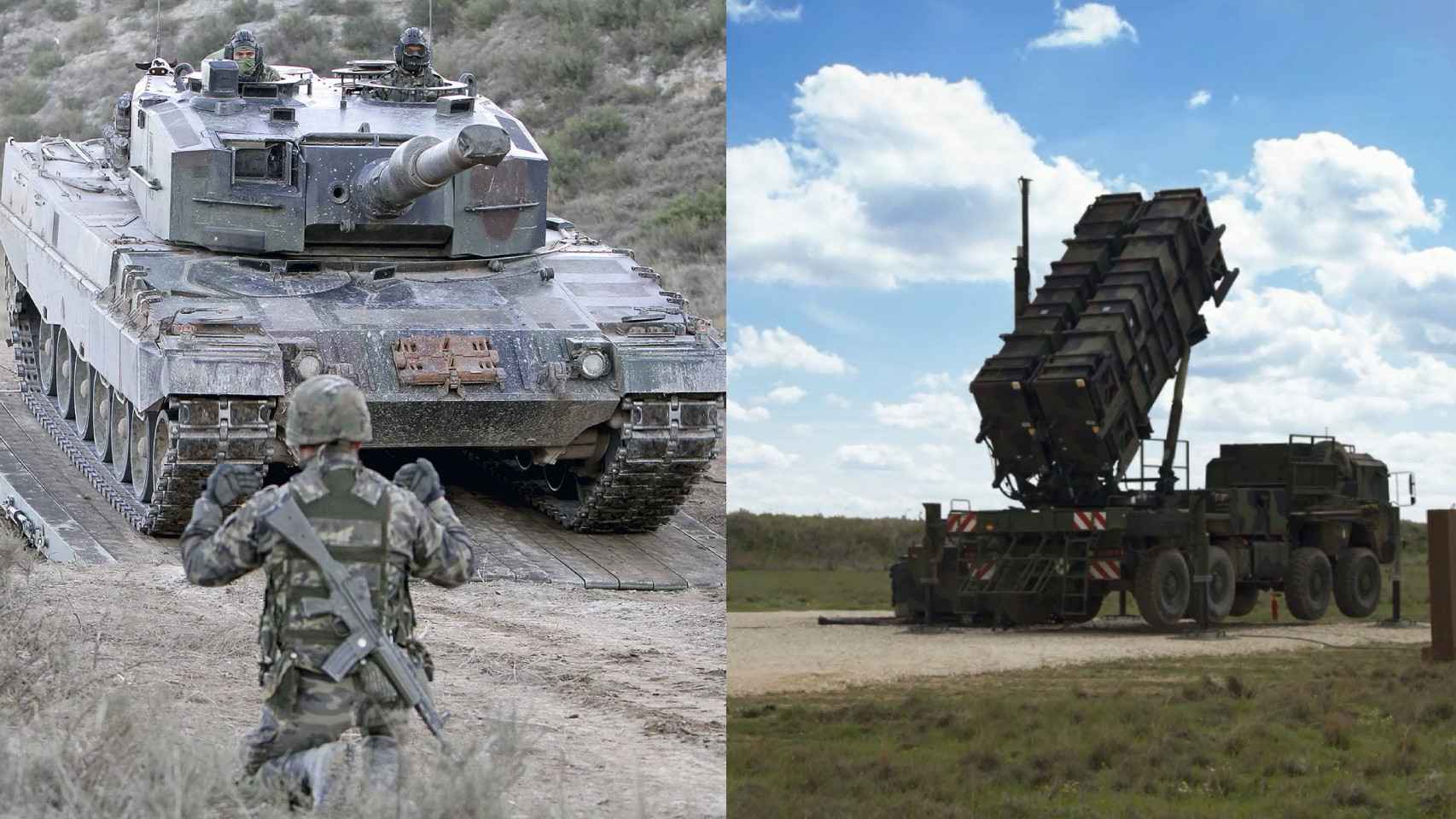Fotomontaje con un Leopard (izqda.) y un misil Patriot (dcha.)