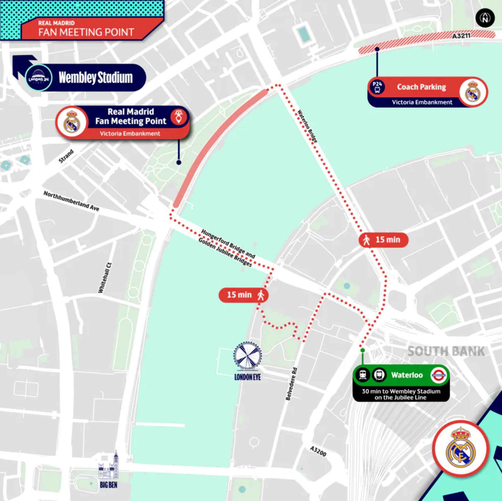 Mapa de la Fan Zone del Real Madrid para la final de la Champions League 2023/24